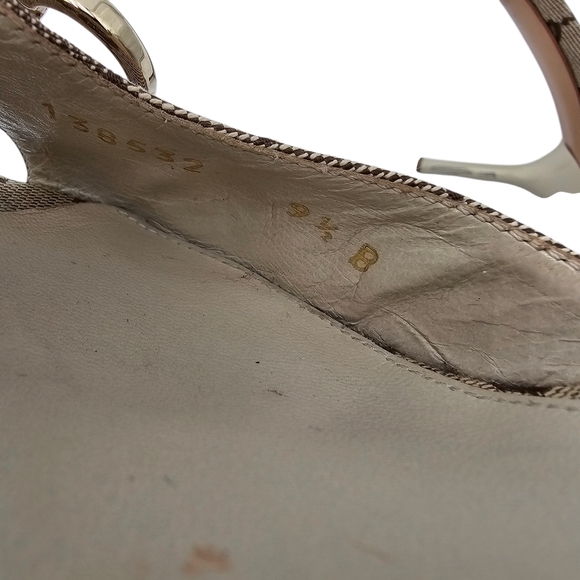 Gucci GG Logo Monogram Canvas Horsebit Mule Heel Size 9.5 Beige Brown Silver - Picture 7 of 9